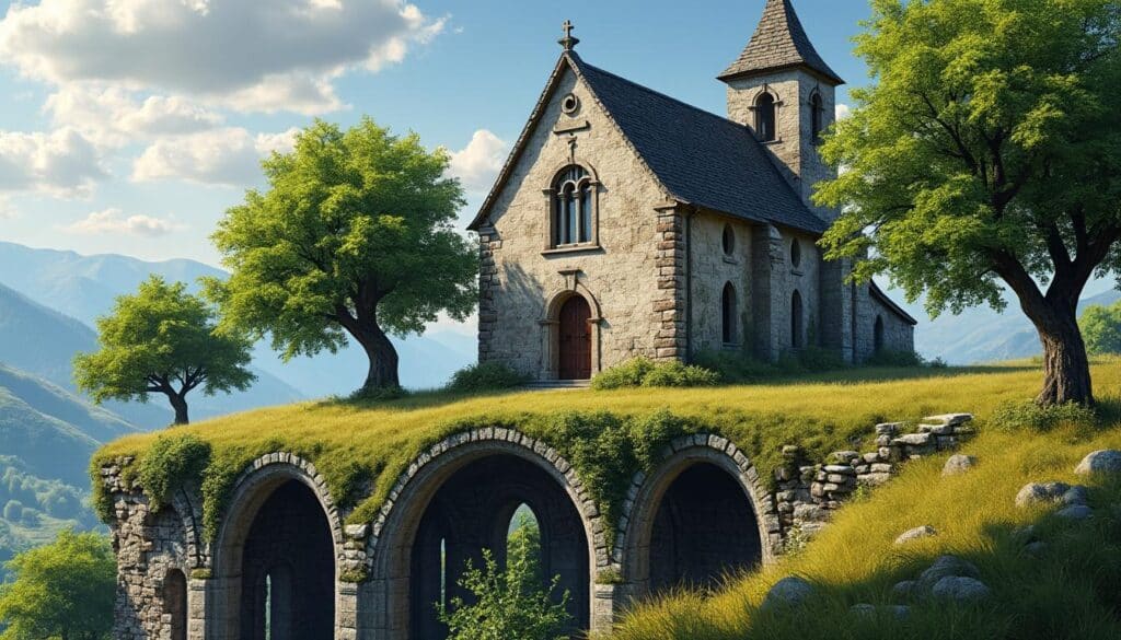 découvrez la chapelle du mûrier, offrant une vue imprenable sur les ruines gothiques du centre historique, un lieu chargé d'histoire et de charme.