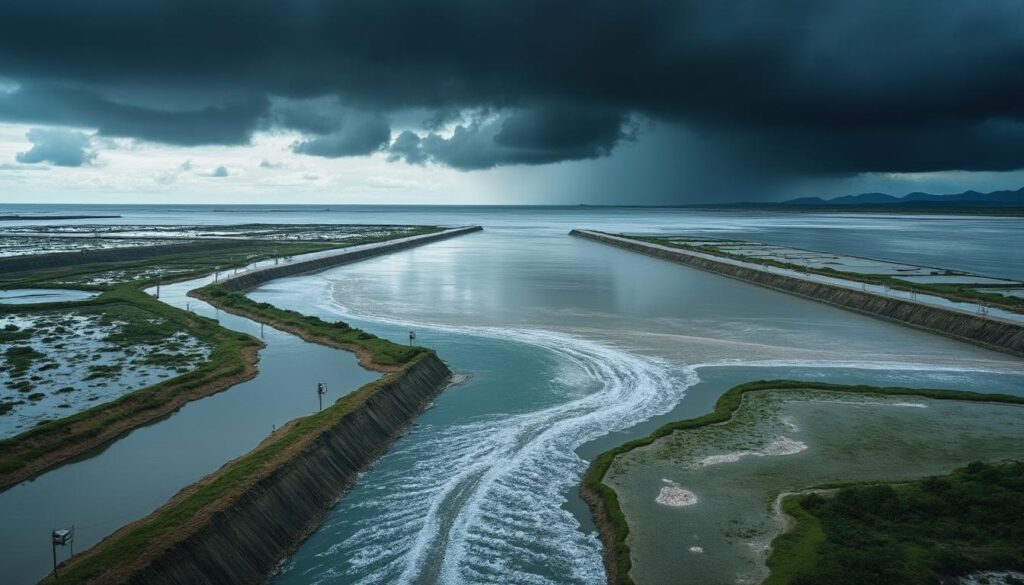 découvrez comment une gestion hydraulique efficace protège les salines de l'envasement lors des tempêtes, assurant la préservation des écosystèmes et la production saline.