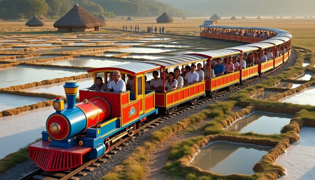 découvrez les villages de paludiers facilement grâce au petit train touristique, une façon conviviale et originale d'explorer ces charmants paysages.