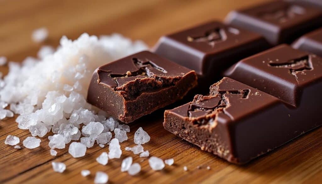 découvrez l'harmonie parfaite entre l'amertume intense du cacao et la minéralité subtile de la fleur de sel dans ce chocolat d'exception.