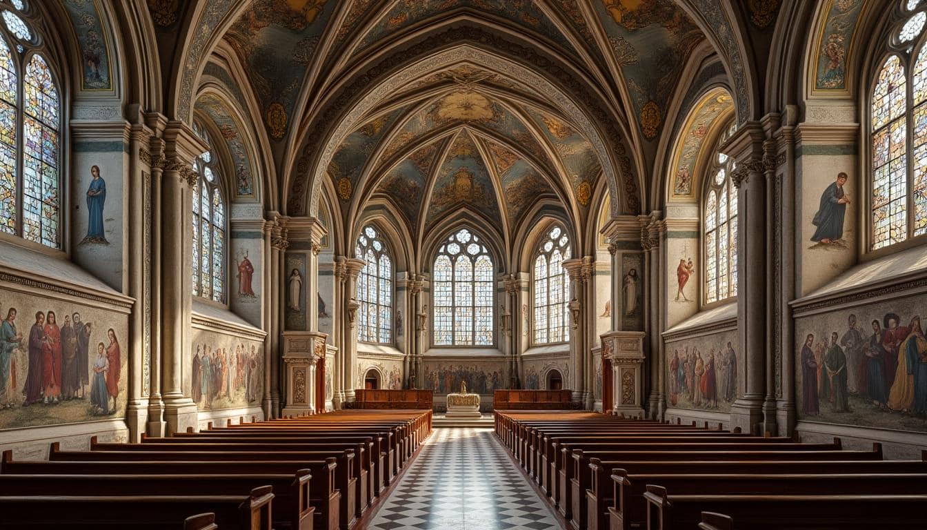 découvrez les fresques captivantes de l'église saint-guénolé qui illustrent les miracles des saints bretons, un témoignage unique de la riche histoire religieuse de bretagne.