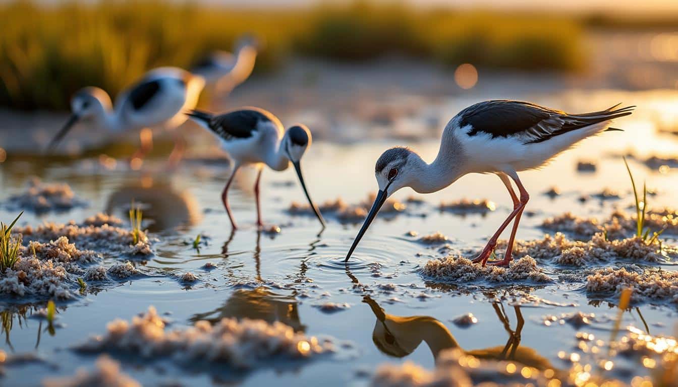 découvrez comment la microfaune des marais salants constitue une source essentielle de nourriture pour les oiseaux à long bec, notamment les avocettes.