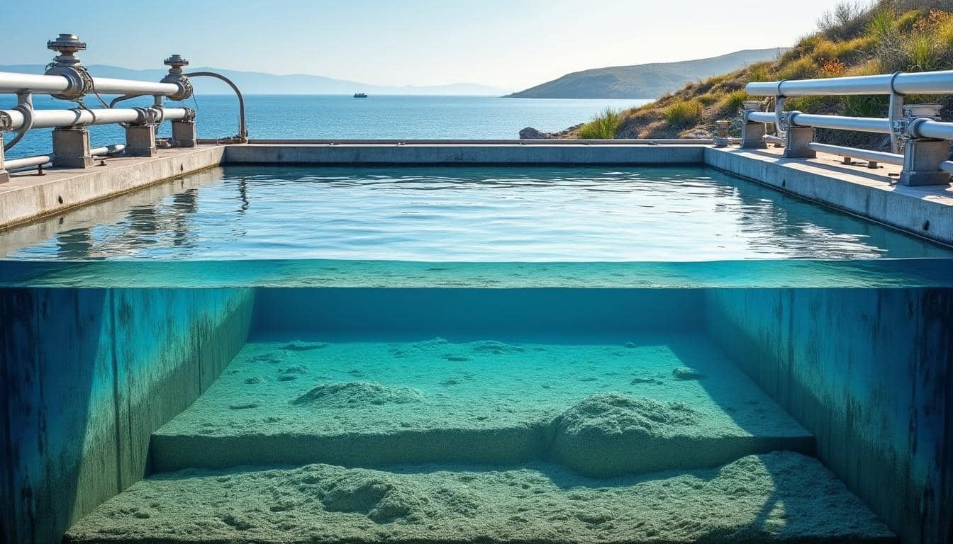 le bassin de stockage d'eau facilite la décantation efficace des impuretés marines, assurant une eau plus propre et de meilleure qualité pour diverses utilisations.