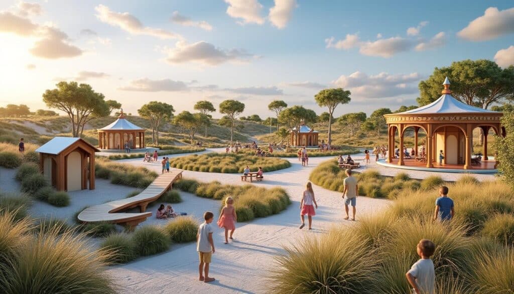 découvrez un parc de loisirs pour enfants respectueux de l'environnement, harmonieusement intégré au paysage dunaire protégé, offrant divertissement et nature en toute sérénité.