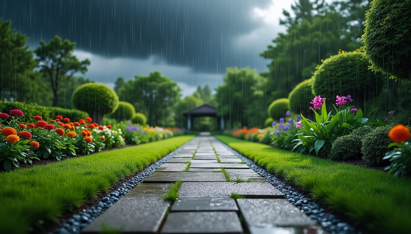 découvrez comment le béton drainant protège efficacement vos allées de jardin contre les inondations durant les orages en facilitant l'écoulement de l'eau.