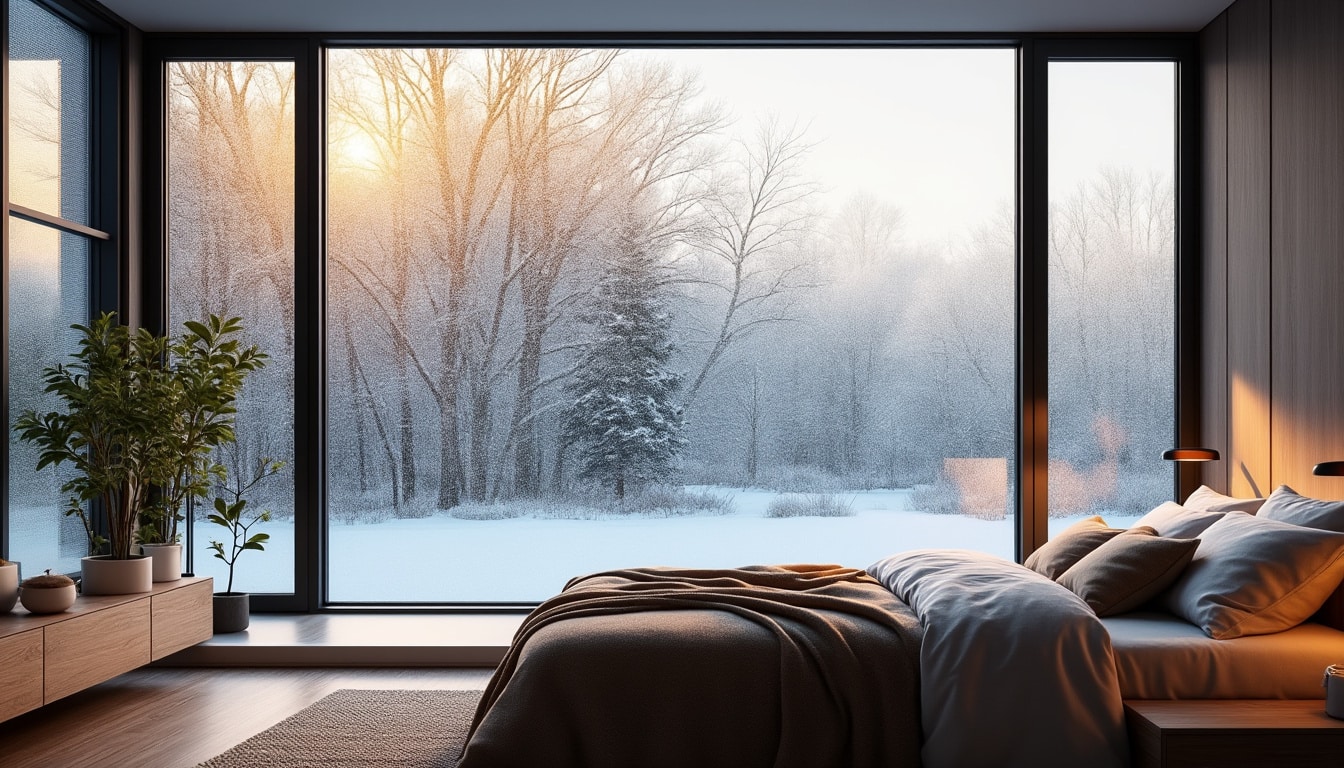 le double vitrage élimine les parois froides de la chambre à coucher, améliorant ainsi le confort thermique et réduisant les pertes de chaleur pour une ambiance plus chaleureuse.