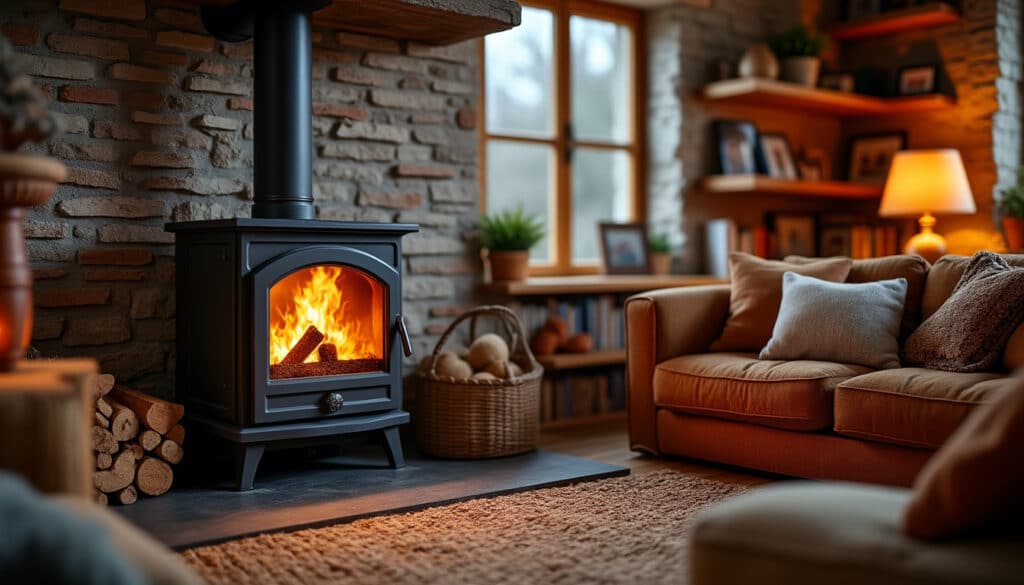 découvrez comment un poêle à bois apporte une chaleur rayonnante et conviviale dans votre salon familial, créant une atmosphère chaleureuse et accueillante.